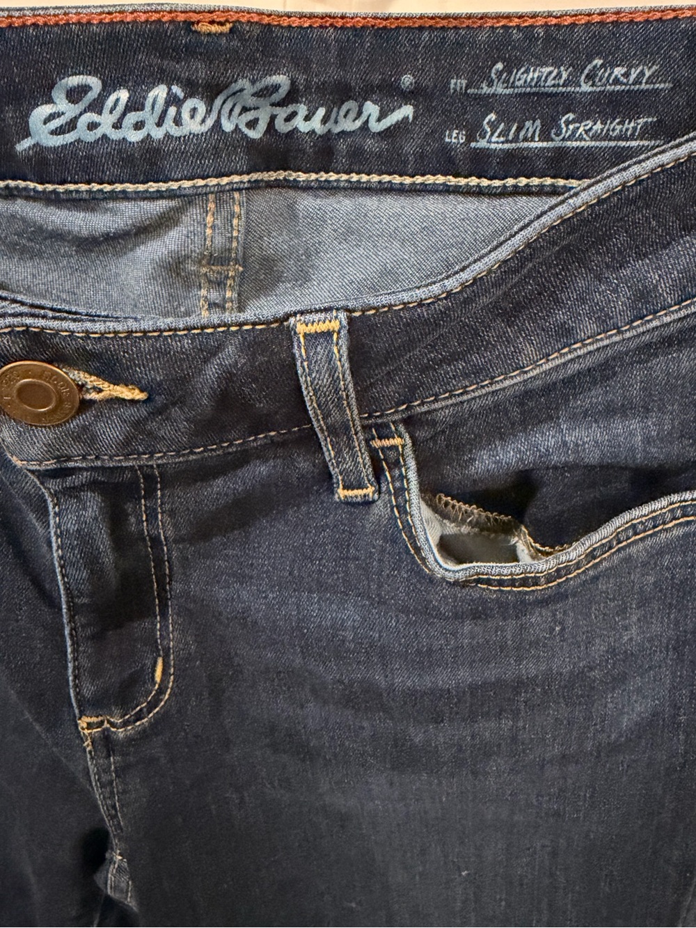 Eddie Bauer Slightly Curvy Slim Straight Leg Blue Jeans Size 4 - Picture 2 of 6